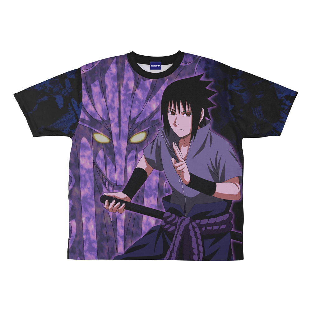 Naruto Classic Sasuke Posing Crew Neck Long Sleeve Athletic Heather Youth  Shirt-XL 